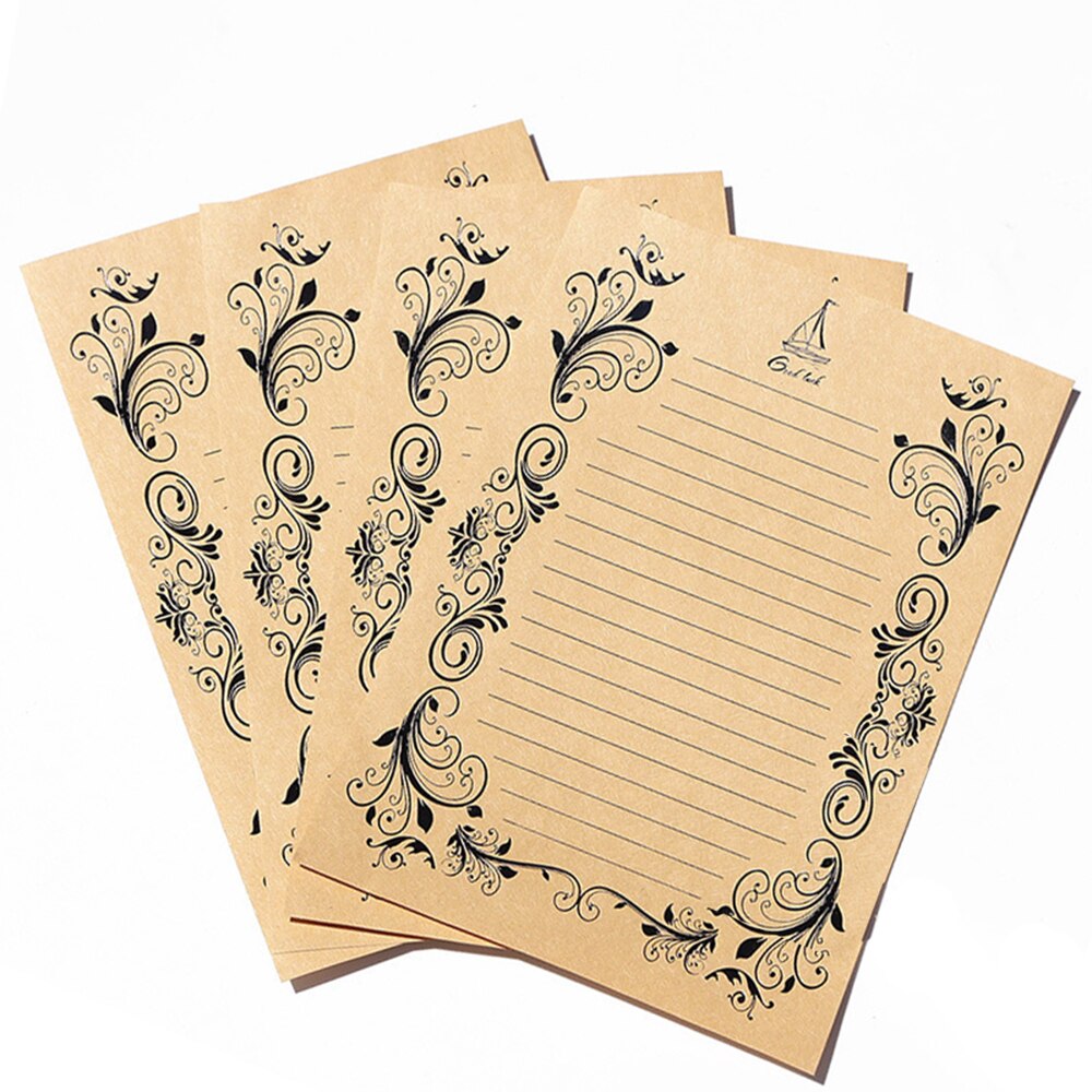 Coloffice 4PCs/Pack Retro Stamping Envelope Paper Stationery Beautiful Romantic Pattern Love Letter Stationery: 3