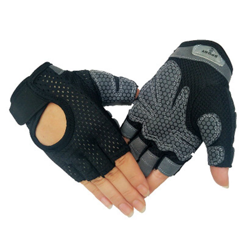 Guantes deportivos de medio dedo para hombre y mujer, manoplas de muñeca para entrenamiento, resistencia antideslizante, levantamiento de pesas, 1 par: Black / L