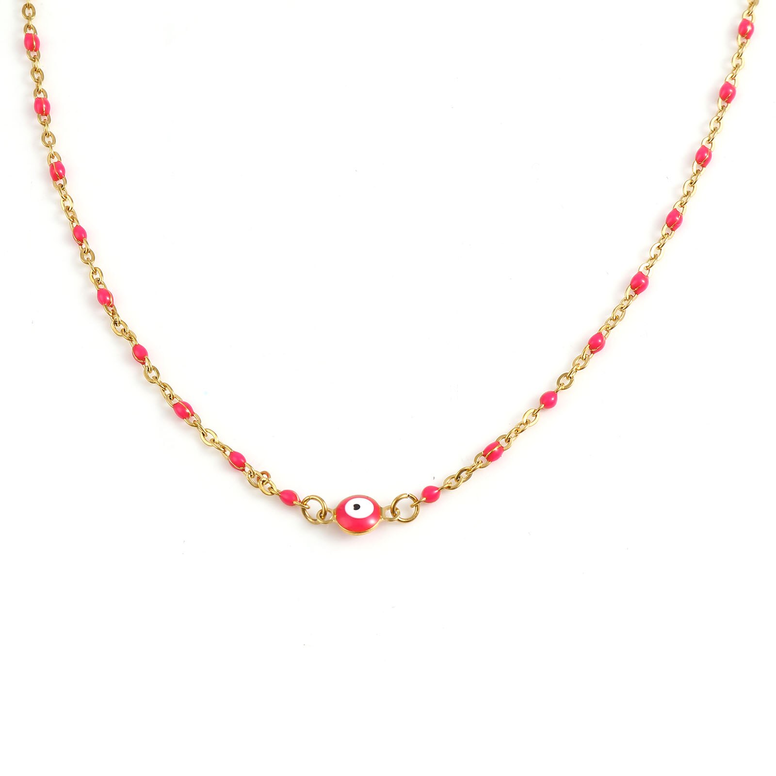 Religious Stainless Steel Link Cable Necklaces Enamel Round Evil Eye Connector Chains Necklace For Women Neck Jewelry Findings: 12