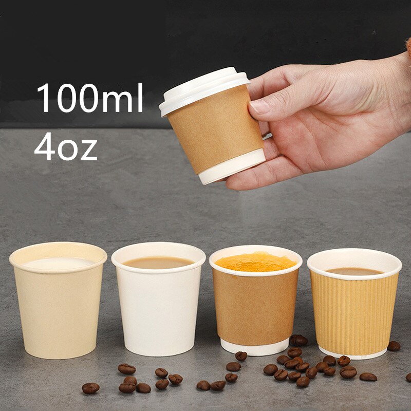 100 pièces 100ml petites tasses à café jetables 4oz mini tasses à goûter pour le vin, le lait, le thé, le yaourt, le jus de fruits, les desserts, les gobelets en papier avec couvercle