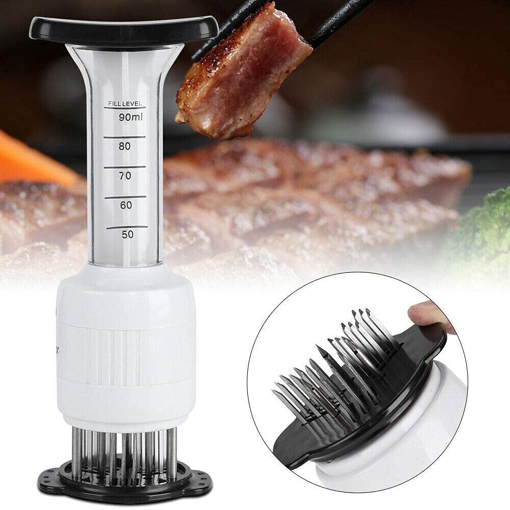 Inyector de adobo 2 en 1 para carne, tensor de salsa con aguja de acero inoxidable, utensilios de cocina para barbacoa, carne, carne y salsa de ternera