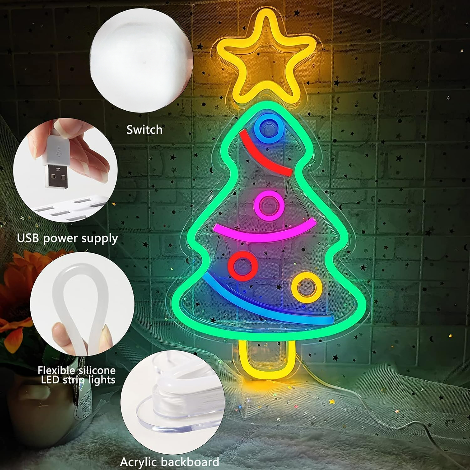 Letrero de neón para árbol de Navidad, luz LED para dormitorio, habitación, cueva de hombre, Bar de cumpleaños, de boda, decoración del hogar,