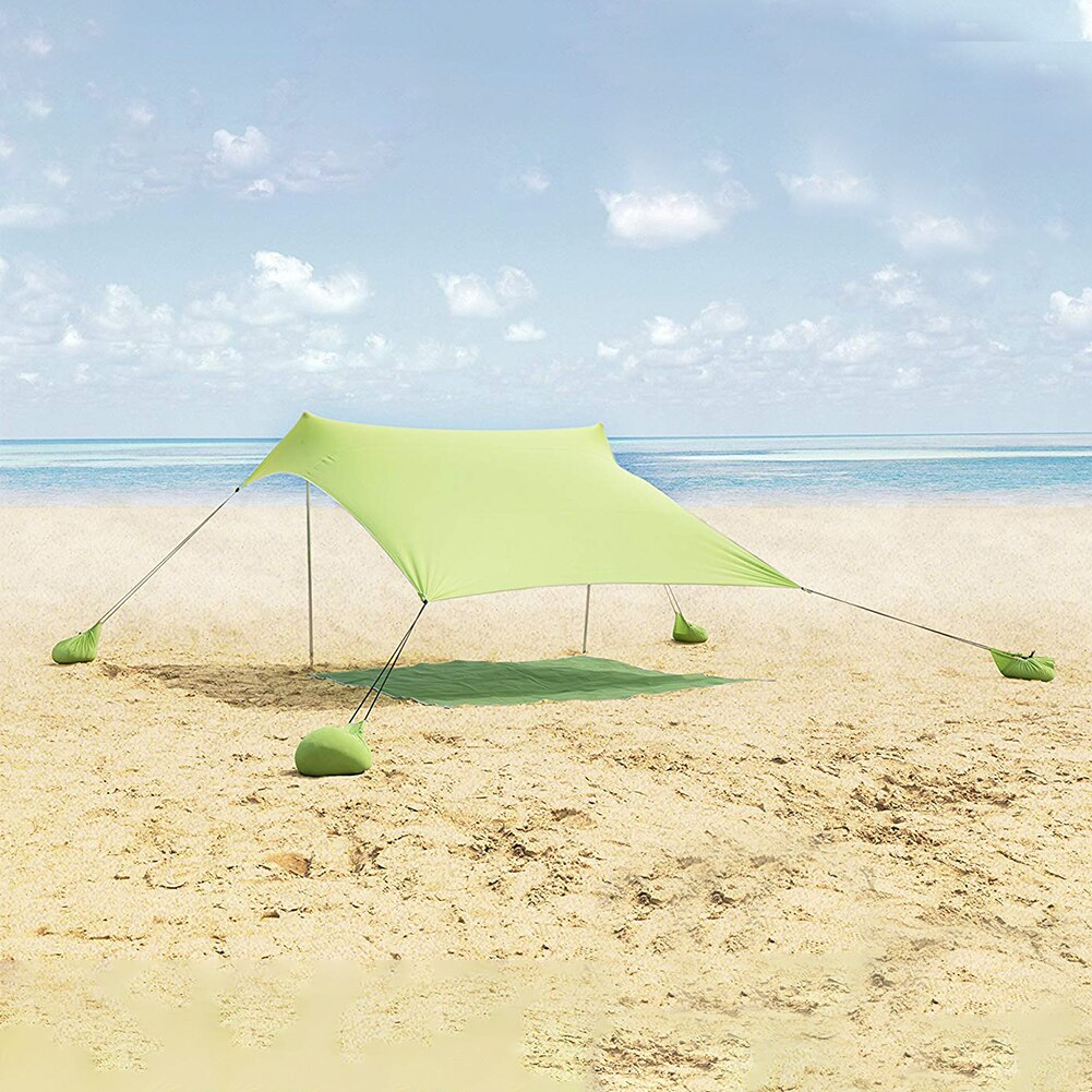 Foldable Portable Garden Beach Sun Shade Yard Camping Shelter Tent With Sandbag Family High Stretch Fishing Outdoor Iron Poles: Green