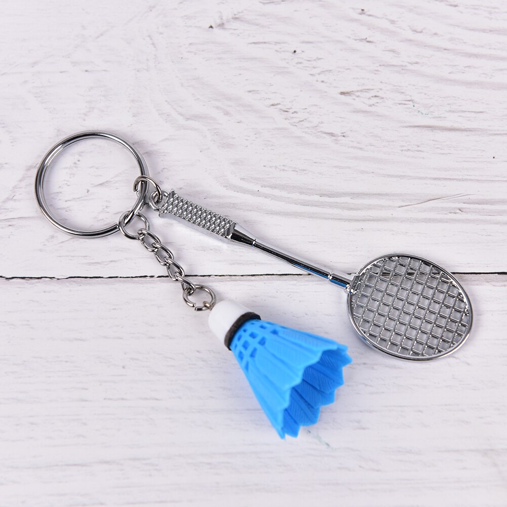 Mini Badminton Racket Ballen Sport Sleutelhanger Hanger 3D Keyfob Sleutelhanger Houder Ring: blue