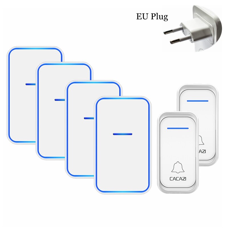 Cacazi trådlös dörrklocka vattentät 2 knappar 4 mottagare us eu uk au plug 300m remote home välkomst trådlös dörrklocka: Vit 2 x 4 eu