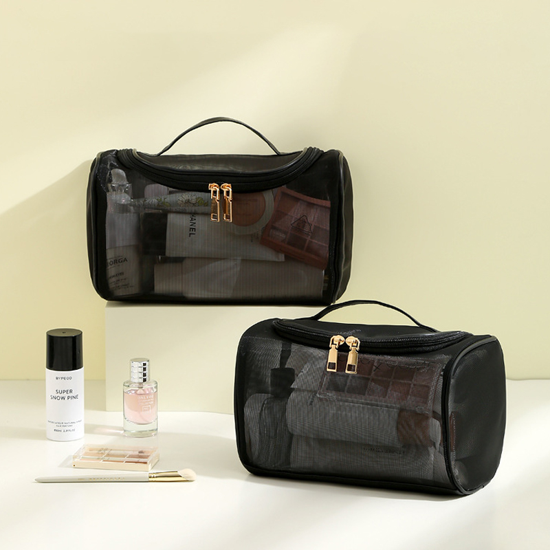Bolsa de aseo, almacenamiento de viaje, bolsa de cosméticos, bolsa de maquillaje de malla, organizador de ducha con cremallera, estuche de gran capacidad, bolsa de cosméticos para niña