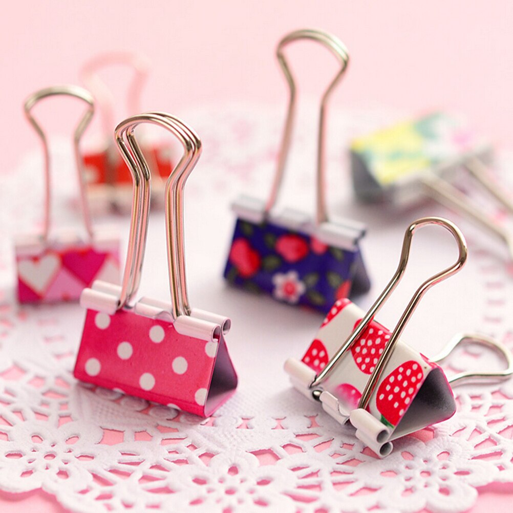 Clip de papel de 38mm con pinza impresa, Clips de carpeta metálicos, suministros de encuadernación para oficina y escuela, Color aleatorio, 6 uds.