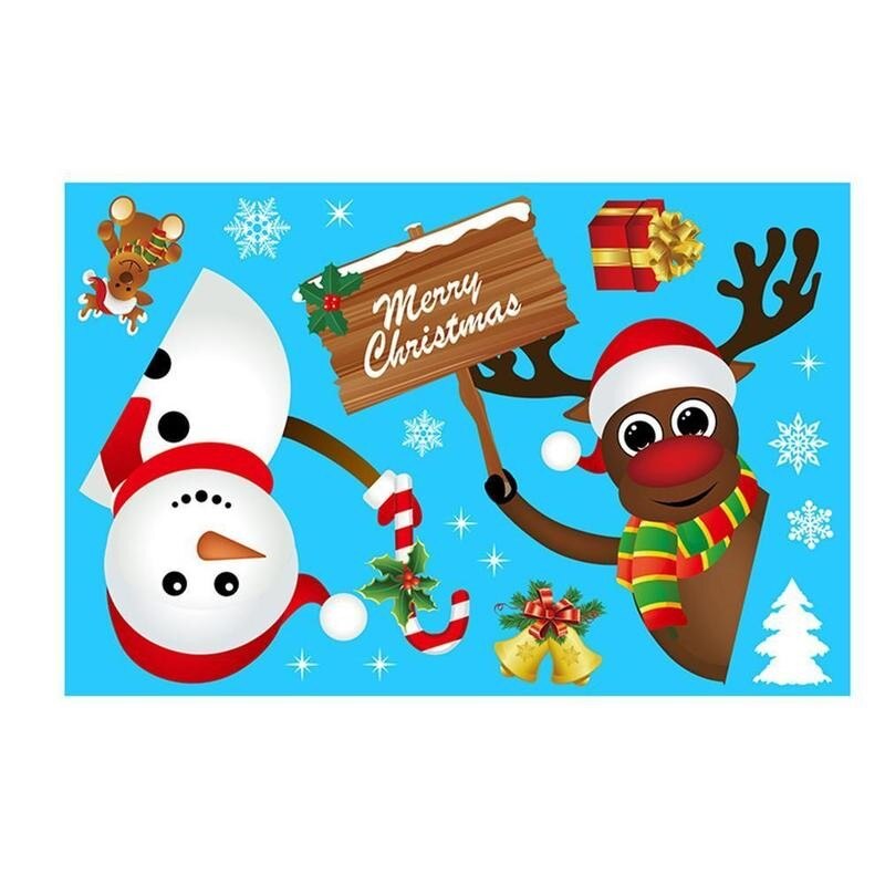 Merry Christmas Window Wall Sticker Santa Claus Deer Glass Window Xmas Static Sticker 2022 Year Decals Home Decoration
