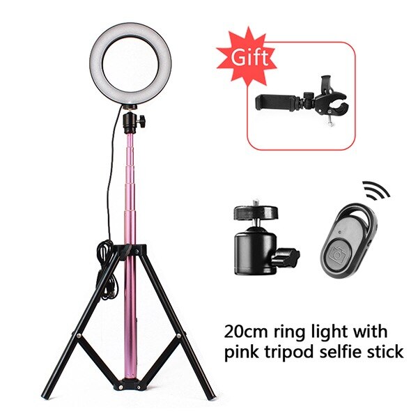 Anneau lumineux led 8 pouces pour xiaomi huawei, 5600k lampes à intensité variable, pour studio photo, téléphone, vidéo, avec 150cm trépieds et perches à selfie: Rose 8 pouces 150cm