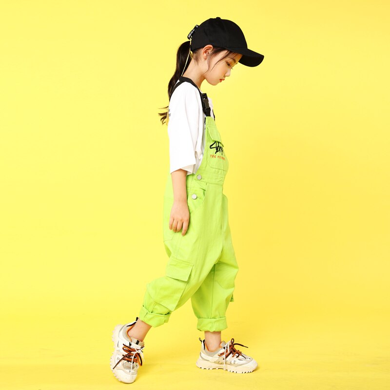 Kids Hip Hop Costumes Casual T Shirt Tops Loose Bib Pants Girls Boys Jazz Dance Outfits Ballroom Dancing Clothes Stage Wear