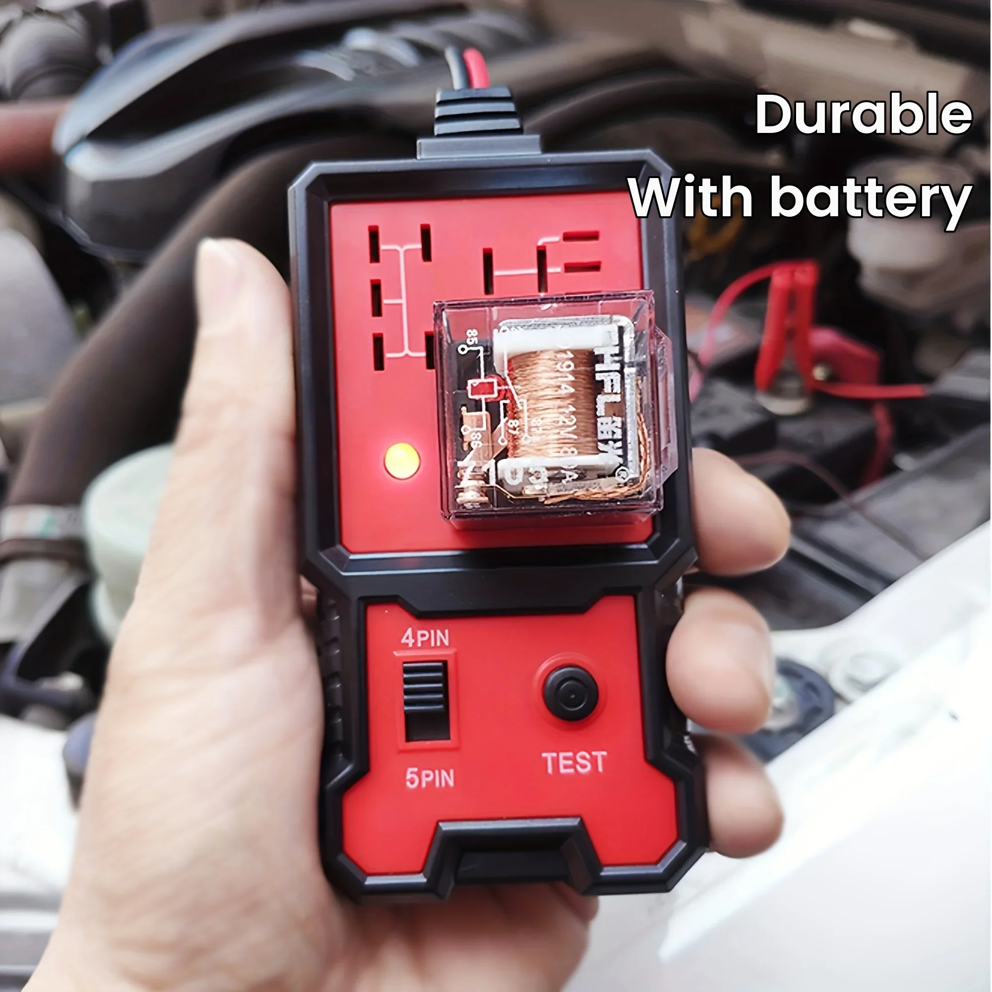 Auto Relay Tester for 12V - Durable Car Diagnostic Tool with Battery Clips, Fits 4-Pin & 5-Pin Relays