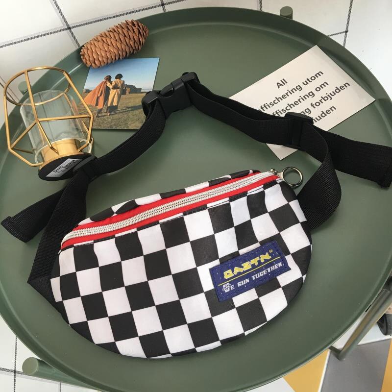 Canvas midjeväska unisex bältesväska galler schackbräde fanny pack kvinnlig axelbälte mobiltelefon bröstväskor: Default Title