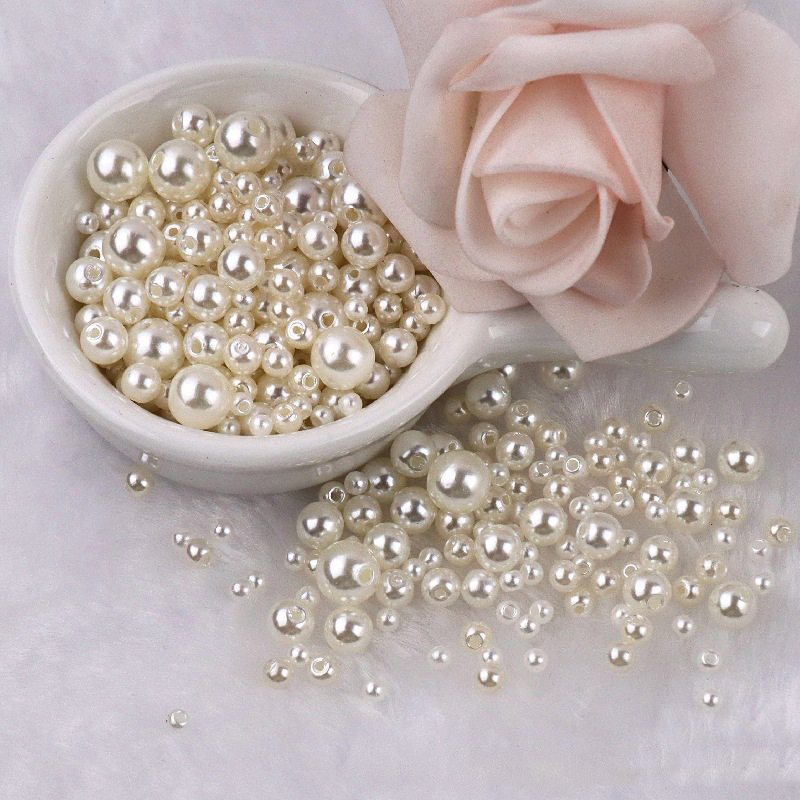 Cuentas de perlas de imitación ABS con agujero, 150 piezas, espaciador redondo de plástico acrílico de 3/4/6/8MM para fabricación de joyas DIY: Verde