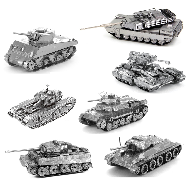 Tank 3D Metal Puzzle T34 tiger Sherman Js-2 M1 Abrams 97 chi-ha tank model KITS Assemble Jigsaw Puzzle Toys For Children