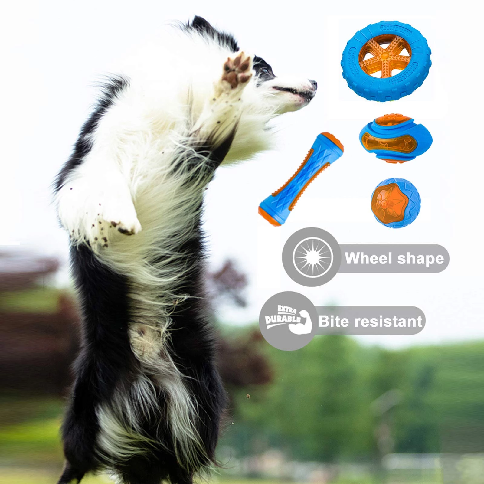 Chewing Big Dog Toys Rubber Bite Resistant Squeaky Training Playing Toy Interactive Dog Toys for Large Medium Dogs Teeth Clea