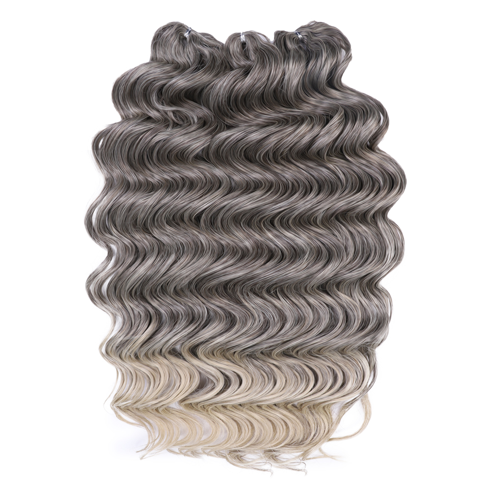 Extensiones de cabello trenzado de arcoíris, pelo sintético ondulado profundo, Passion Twist, Crochet, 24 pulgadas/60cm, ombré, marrón, Rubio: Gris