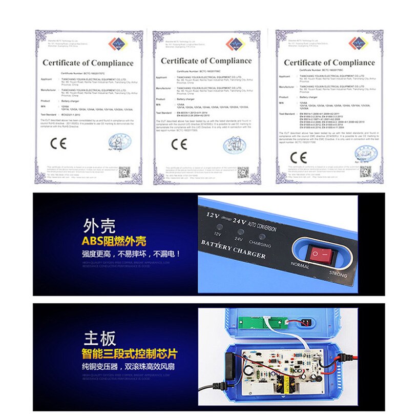 12V 24V 10A Automatic Car Battery Charger Intelligent Repair Type Power Charging Auto Stop LED Dry Wet Lead Acid Batteries 100AH