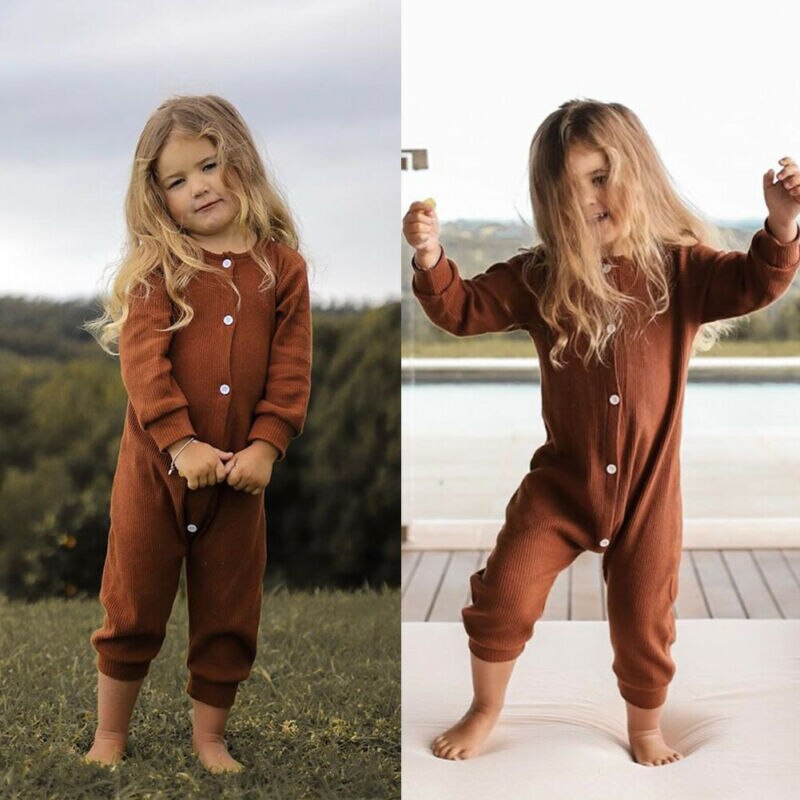 Baby Frühling Herbst Kleidung 0-24M Kleinkind Baby Art Mädchen Junge Rippen Strampler fest Langarm Gesamt Outfit Kleidung