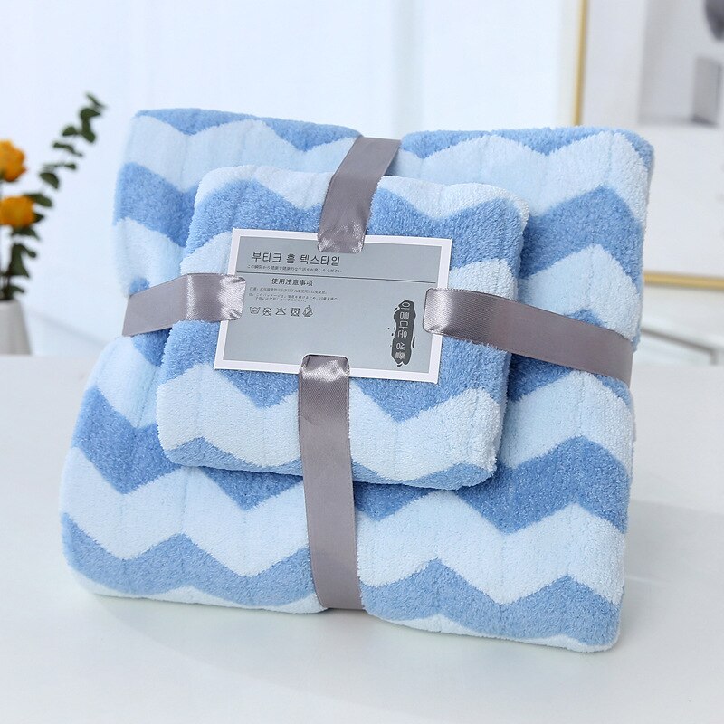 Coral Fleece Cation Face Towel + Bath Towel Set Thick Absorbent Bathroom Towels For Swimming Travel Sports Towel Set: Blue 2
