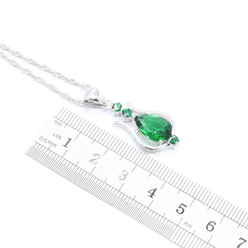 925 Sterling Silver Jewelry Green Emerald Necklace dangle Earrings For Women Costume Jewelry Sets Free