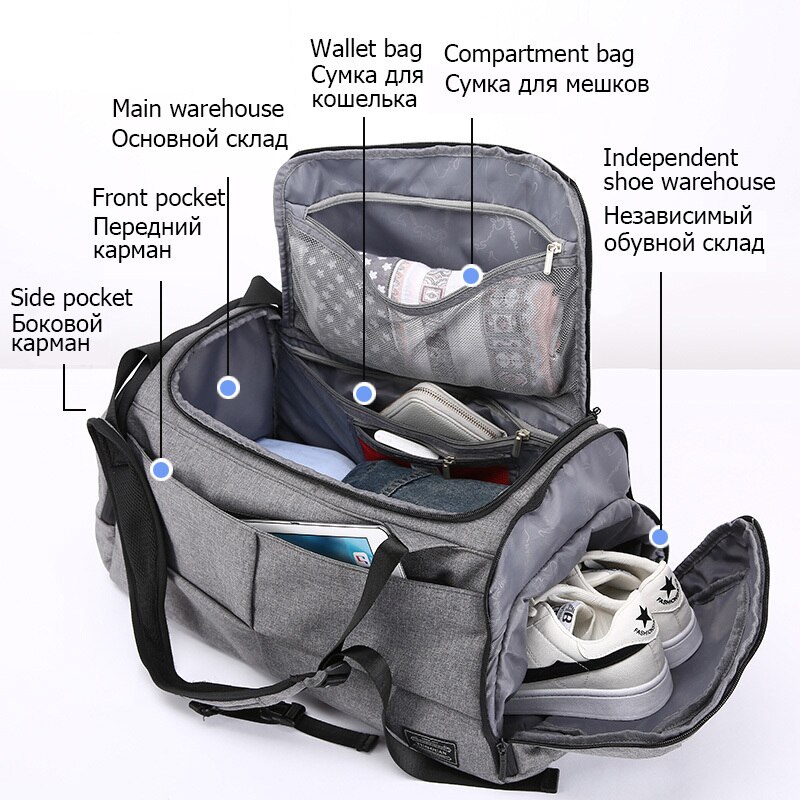 Bolso de viaje de 15 pulgadas, varios bolsillos para ropa, mochila para ordenador portátil para hombre y mujer, bolso de gran capacidad con bolsa de viaje de bolsillo para zapatos