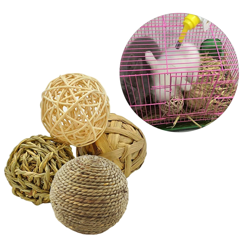 4 Pcs Pet Balls Rabbit Toys Bunny Straw Rattan Wov... Grandado