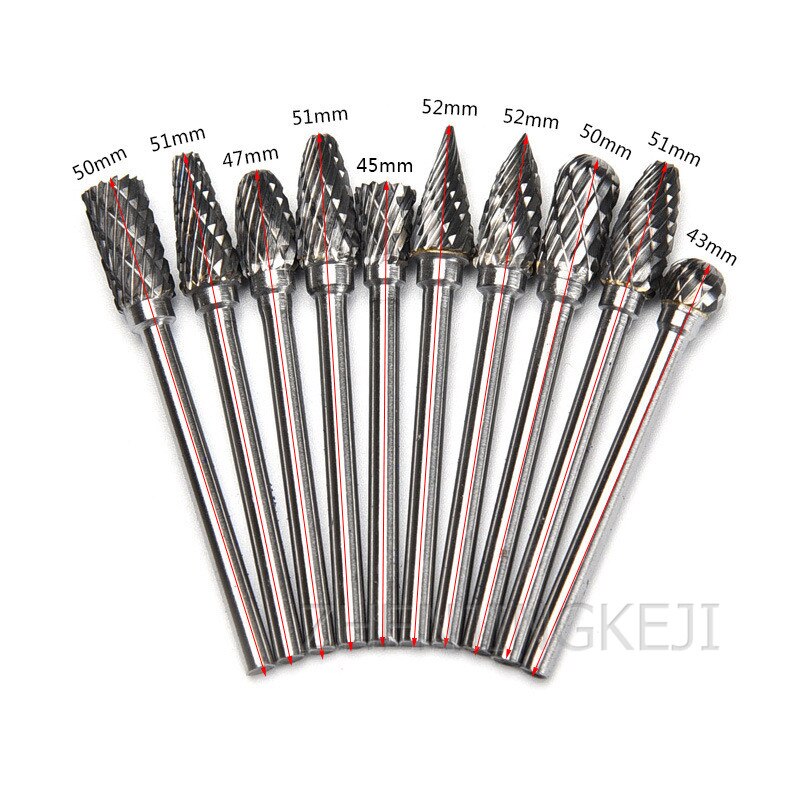 10 pièces ensemble dur tungstène acier meulage tête alliage rotation fichier perceuse électrique meulage tête broyeurs tungstène acier tête