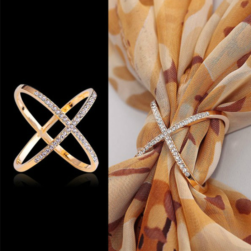 Cross Broches X Vorm Sjaal Gesp Kristallen Broches Voor Vrouwen Holle Sjaals Gesp Broche Sieraden Kleding Accessoires
