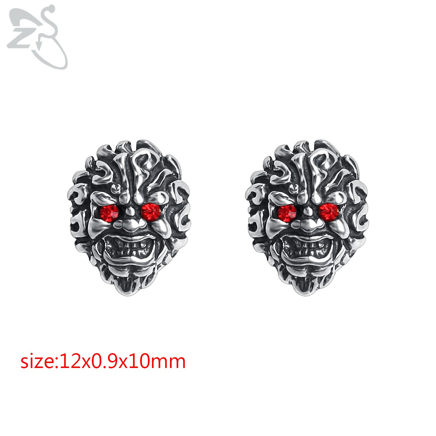 ZS-pendientes de acero inoxidable 316L para hombre, joyería gótica, Punk Rock, calavera, pulpo, piedra de CZ roja, Hip Pop, 1 par: style2 red