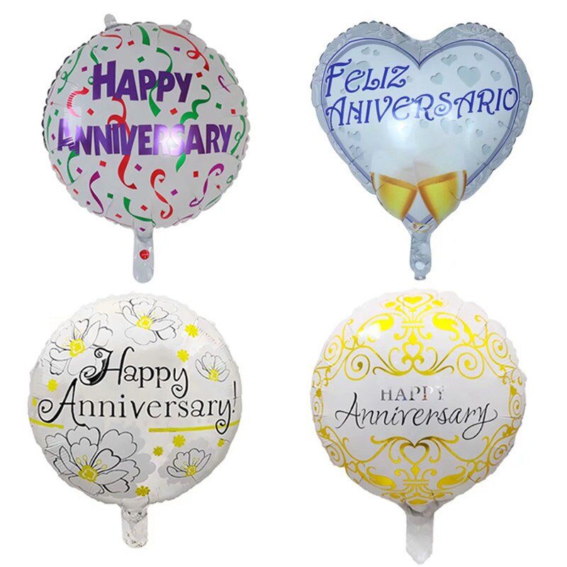 10pcs 18inch Round Happy Anniversary Foil Helium Balloons for Birthday Party Wedding Decoration Supplies Inflatable Air Globos: mixed
