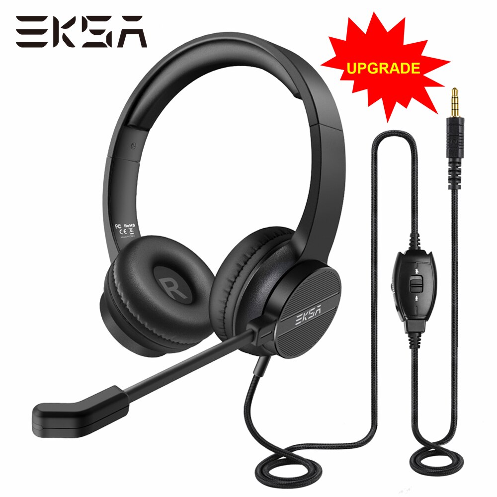 EKSA H12 Office Headset On-Ear 3.5mm Wired Computer Headphones with Microphone Call Center Headsets Gamer for PC Laptop Skype