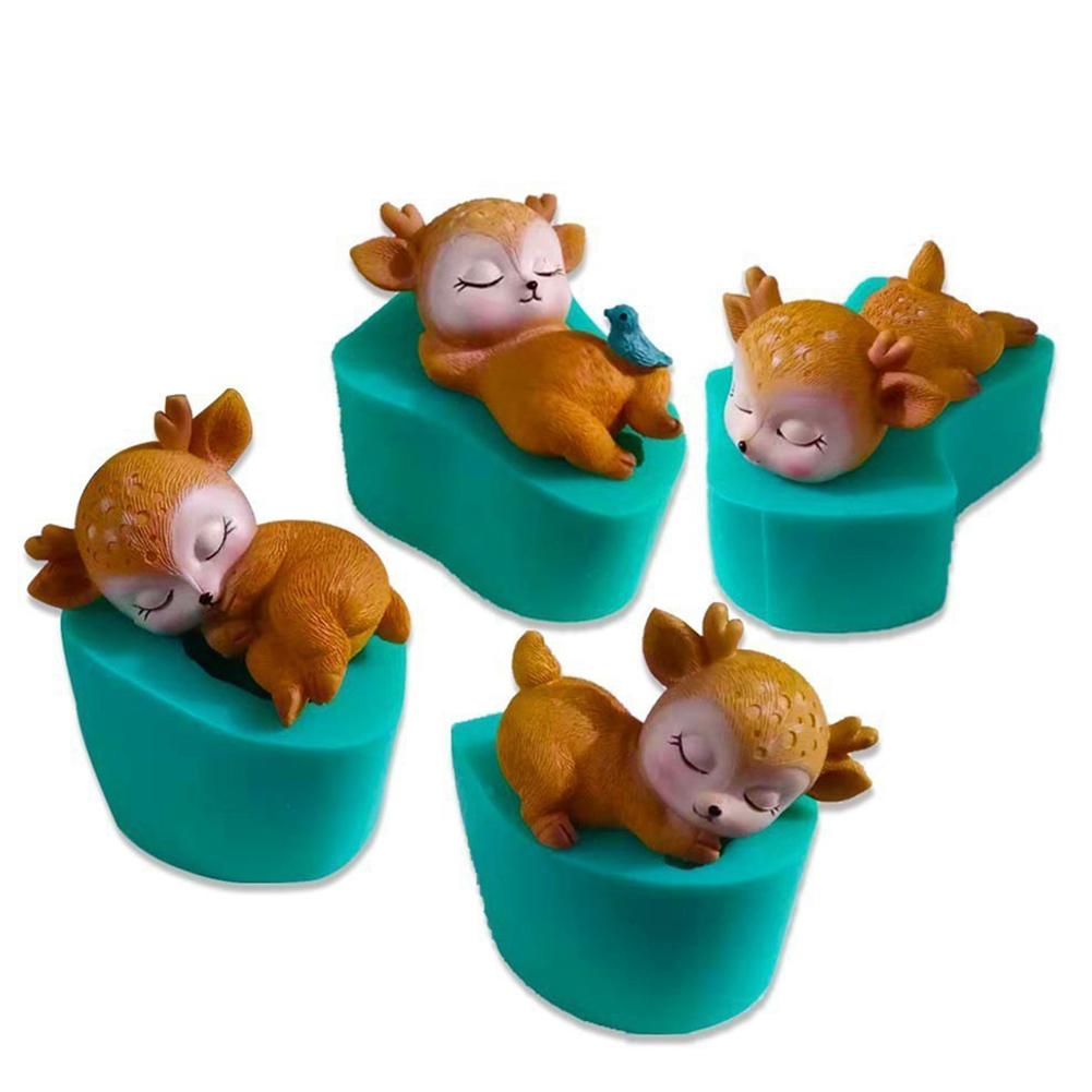 Moule à gâteau Sika cerf 3D en Silicone, série animaux, moule à gâteau Fondant, ciment d'argile, chocolat, outils de décoration