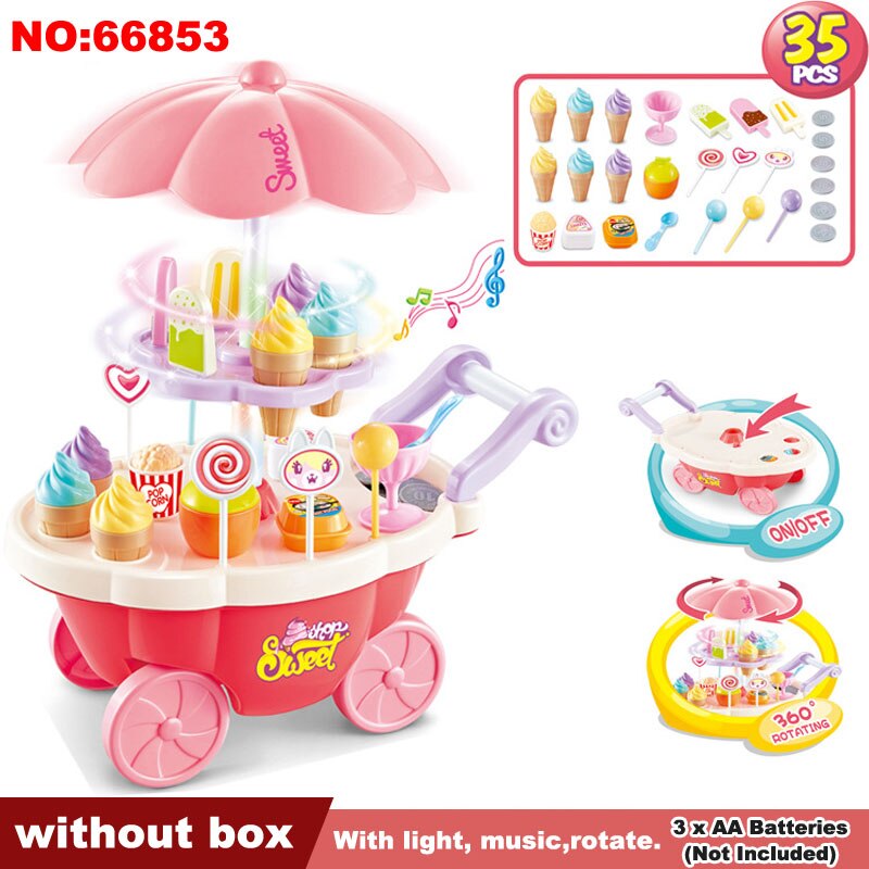 QWZ Pretend Play Kitchen Toys For Children Oyuncak Super Funny Icecream Candy Car With Light Music Rotatable Toy For Girl