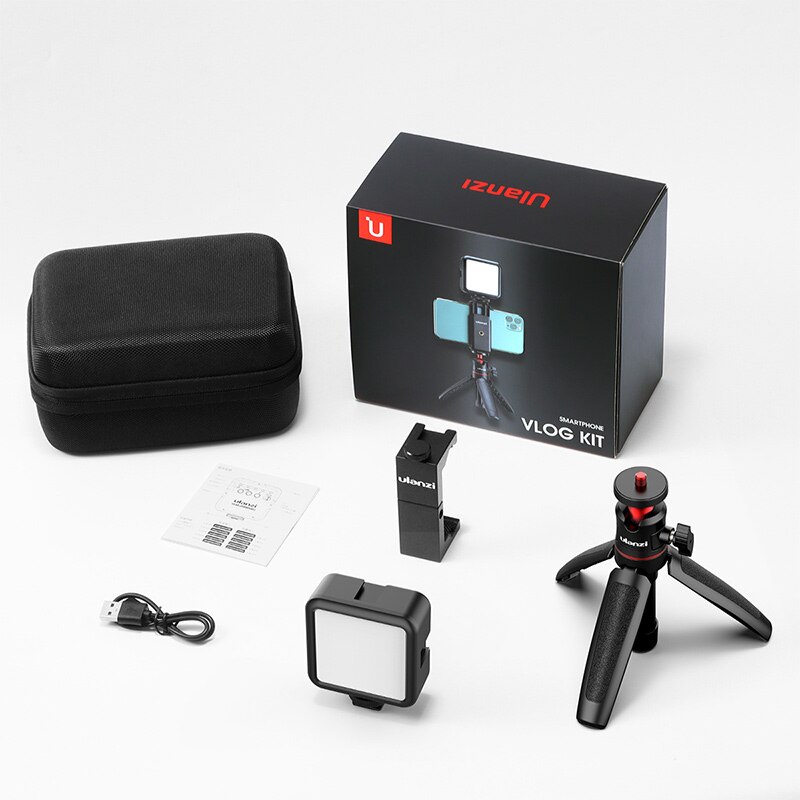 Smartphone vlog  vl49 mini led video lys stativ telefon holder til dslr kamera iphone 11 pro max vlog fotografering studie kit