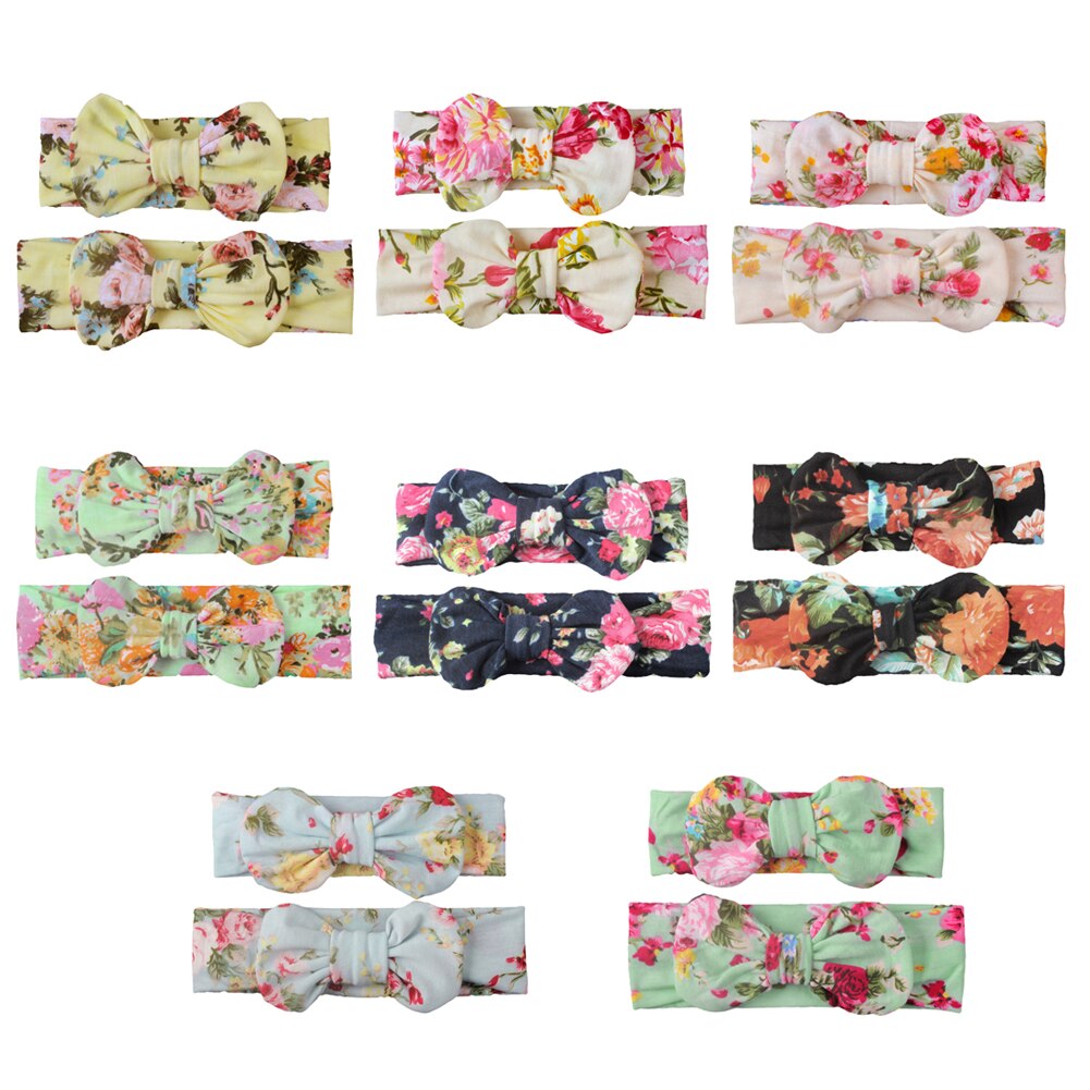 2 Stuks Moeder En Baby Hoofdbanden Strik Kruis Bloem Gedrukt Meisjes Haarband Elastische Mama En Me Tulband Ouder-Kind