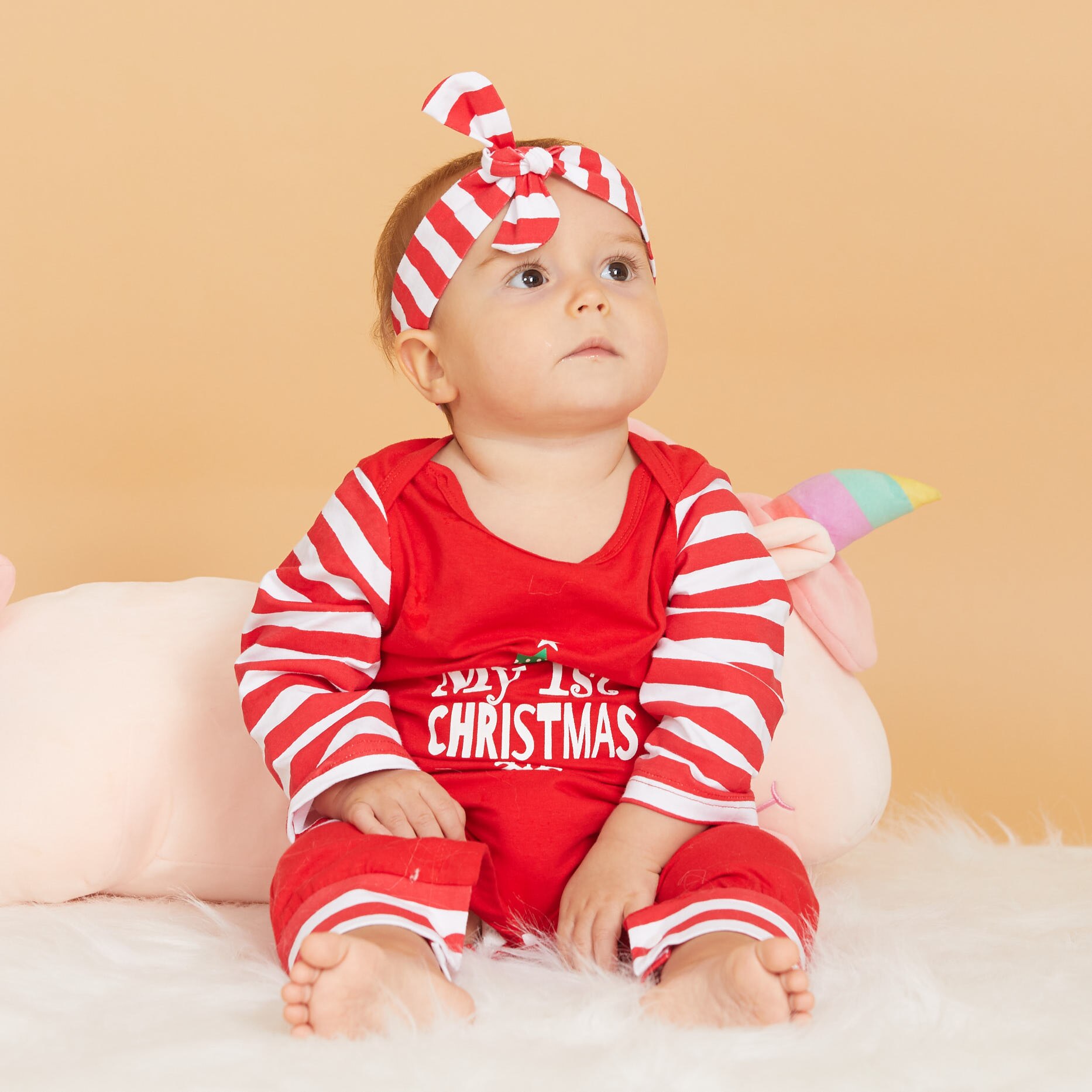 PatPat 2020 Nuovo Arrivo 2-pezzo Del bambino Di Natale A Righe Tuta con impostato fascia Del bambino Della Ragazza e del Ragazzo Vestiti