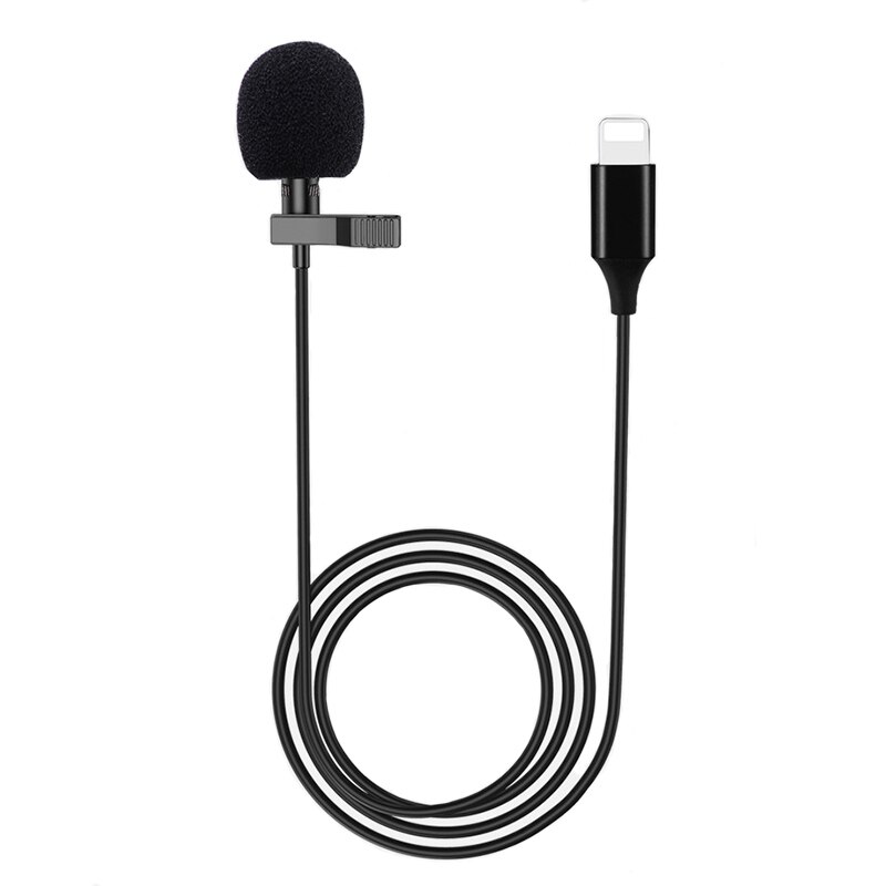 Microfono Lavalier Omnidirezionale - Condensatore Cablato Clip-on per Registrazione Telefono Tablet iOS Android: Lightning-nero