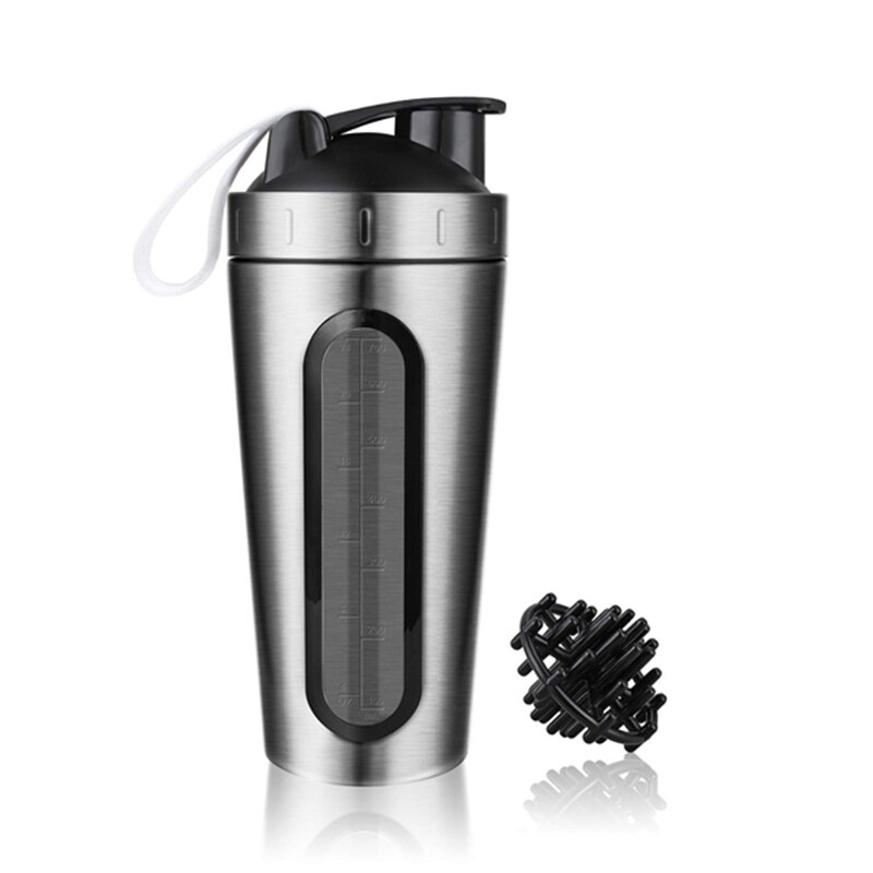 Protein shaker flaske rustfrit stål sport vandflaske shaker cup, lækagesikker, bpa gratis gym shake kedel sportsblandingskop