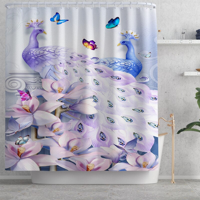 Print Bloemen Douche Mat Badkamer Tapijt Anti Slip Tapijt Pad Absorberende Badmatten Set Microfiber Mat Voor Badkamer: Shower Curtain-608