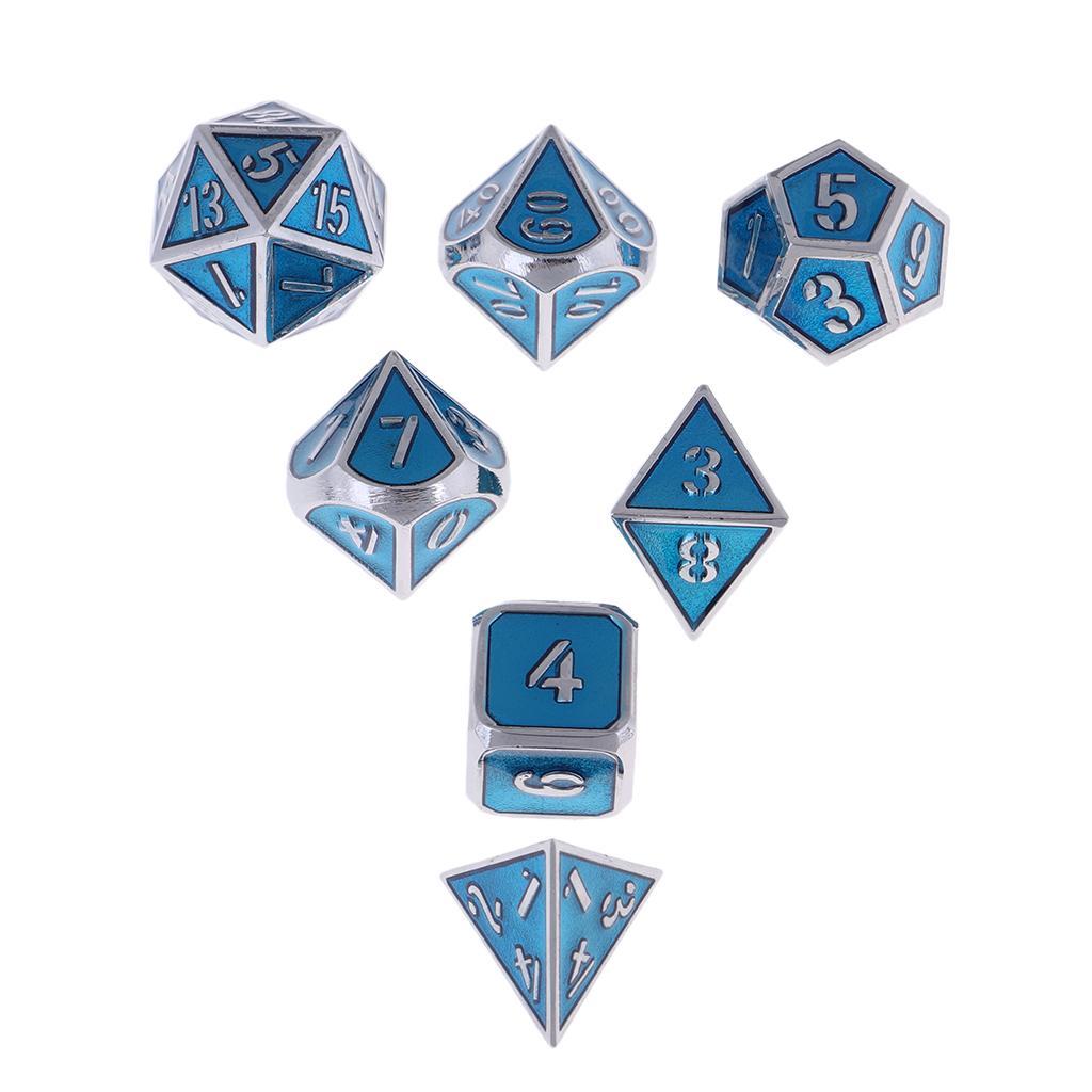 7Pcs Multi-sided Dice Set D&amp;D Dice Game zinc alloy Polyhedral Dice Solid Metal 7-Piece RPG Dice Set: Chromium royal blue