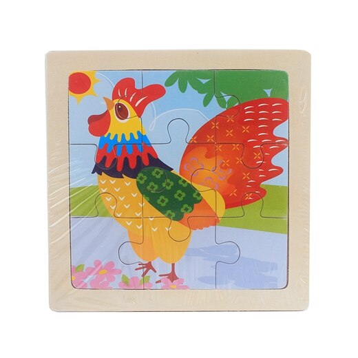 Kids Toy Wood Puzzle Small Size 11*11cm Wooden 3D Puzzle Jigsaw for Children Baby Cartoon Animal/Traffic Puzzles Educational Toy: cock