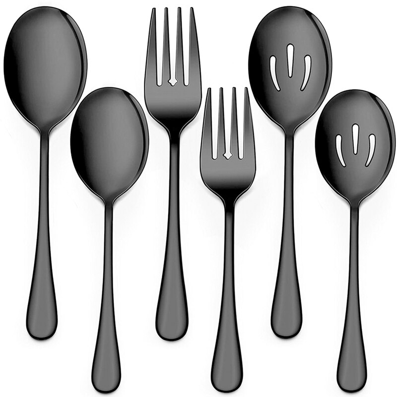 Serving Stainless Steel Buffet Catering Party Banquet Serving Spoons Forks Set Serving Spoons and Forks Set: black