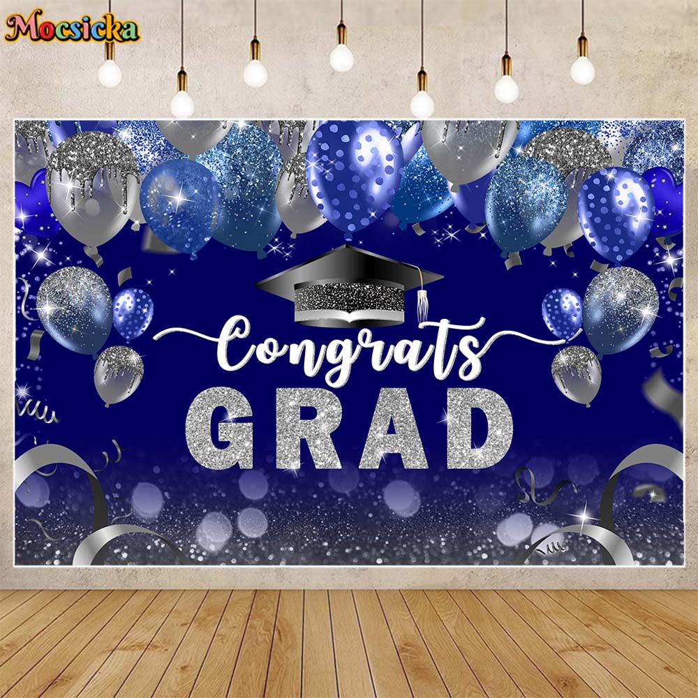 Mocsicka congratulazioni Grad Photo Background palloncini Glitter cappello da scapolo classe del 2024 decorazione per feste di laurea sfondo puntelli da Studio