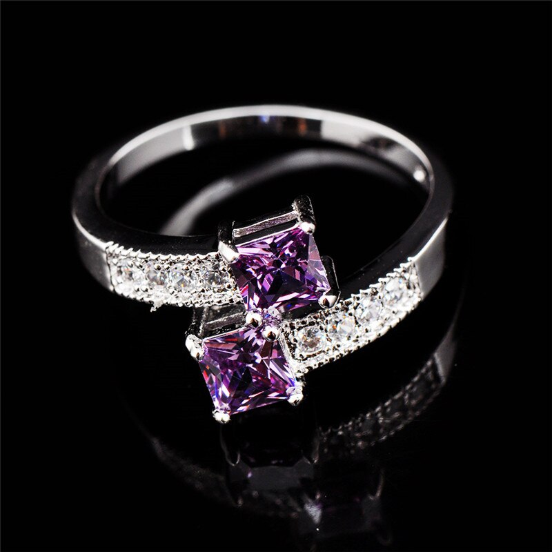Charm Female Ladies Purple Stone Ring Vintage Love Engagement Ring Luxury Wedding Bands Rings For Women Jewelry