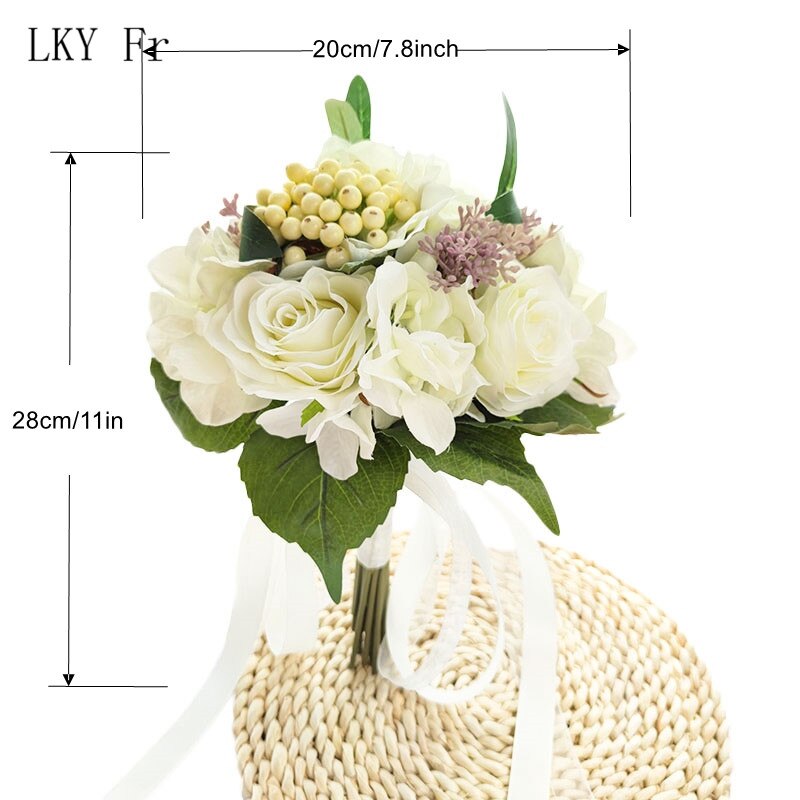 Lky fr bryllupsbukett til brud brudepiker brudebukett hvite roser hortensia kunstige blomster ekteskap hjem tilbehør