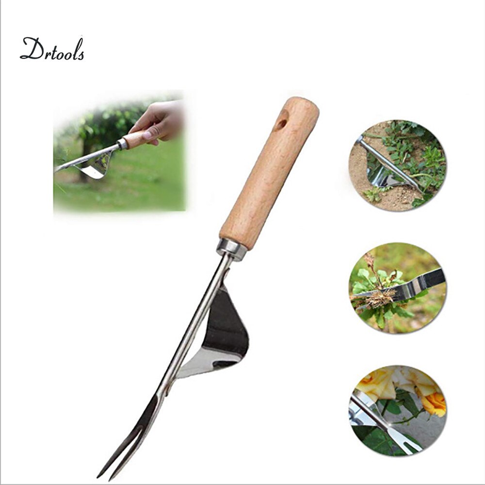 1 pieza Manual de horquilla de desmaleza de acero inoxidable mango de madera herramienta de desmaleza de jardinería herramientas de excavación de Trasplantes de jardín GT111