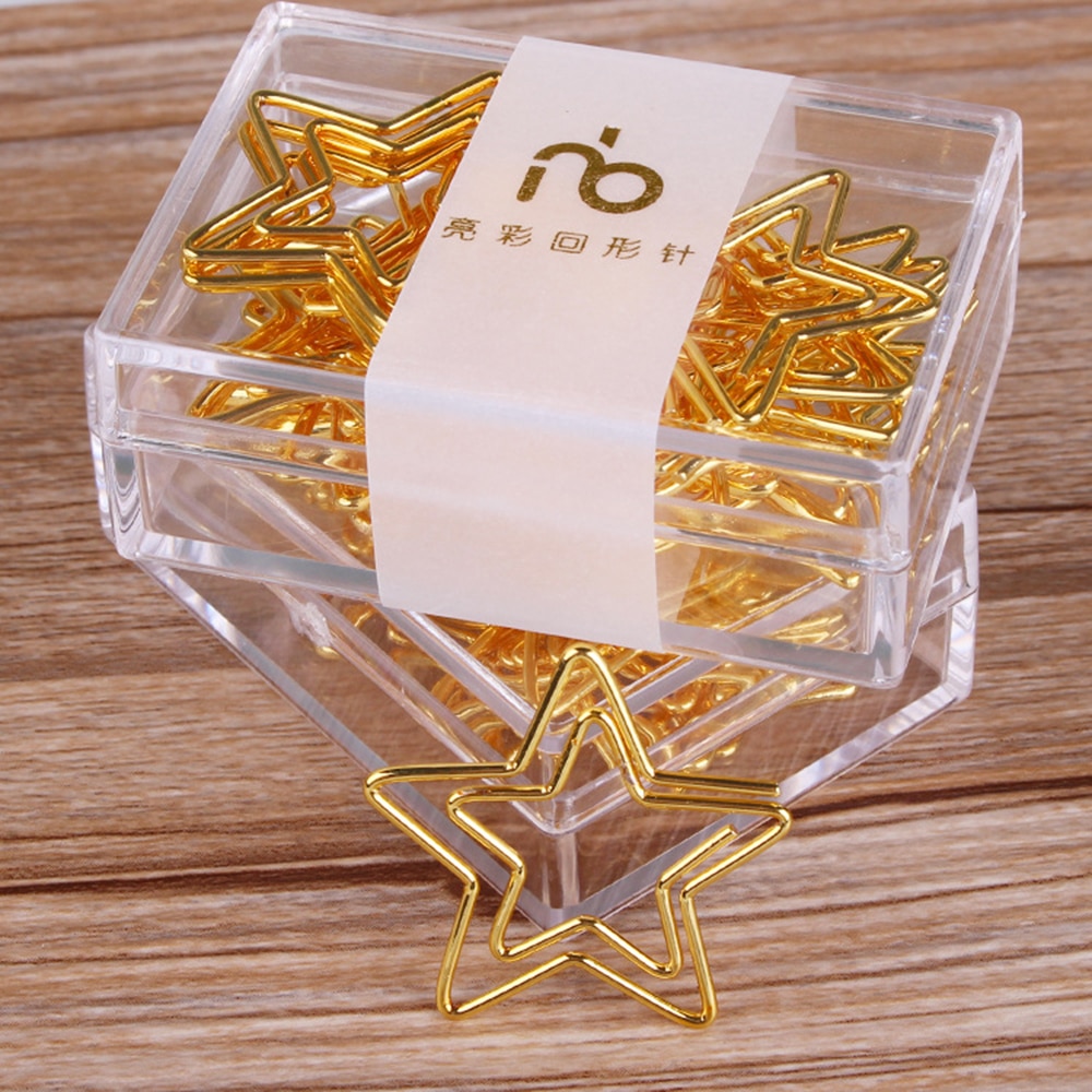 12 Stks/doos Creatieve Vijfpuntige Ster Paperclips Metalen Bladwijzer Gouden Bindmiddel Clip Student Kantoorbenodigdheden Supply