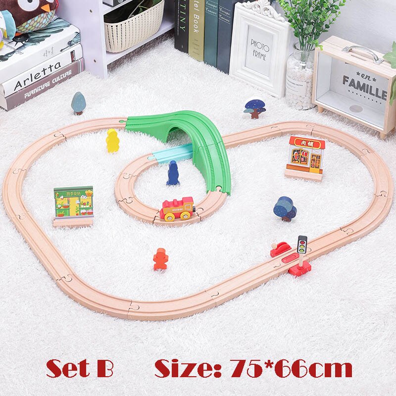 1Set Beech Wood Railway Vehicle Toys Accessories Wooden Track Assembled Educational Toys Fit All Wood Track Biro Toys for Kids: SET B