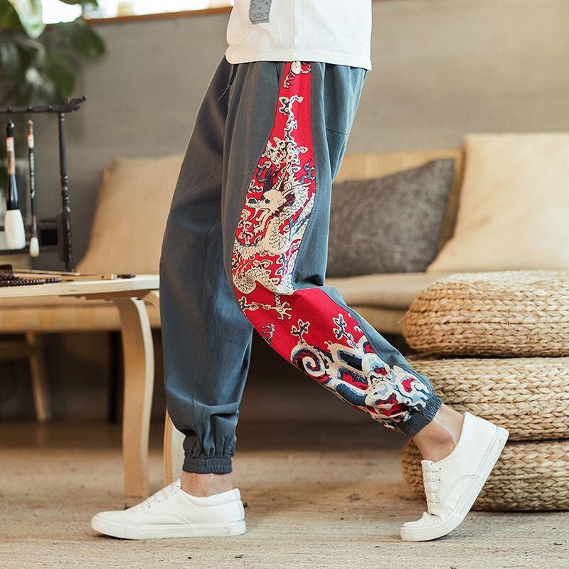 Jogger kinesisk stil print syning ni point bukser harem bukser forår mænds løse afslappede bukser personlighed tidevand