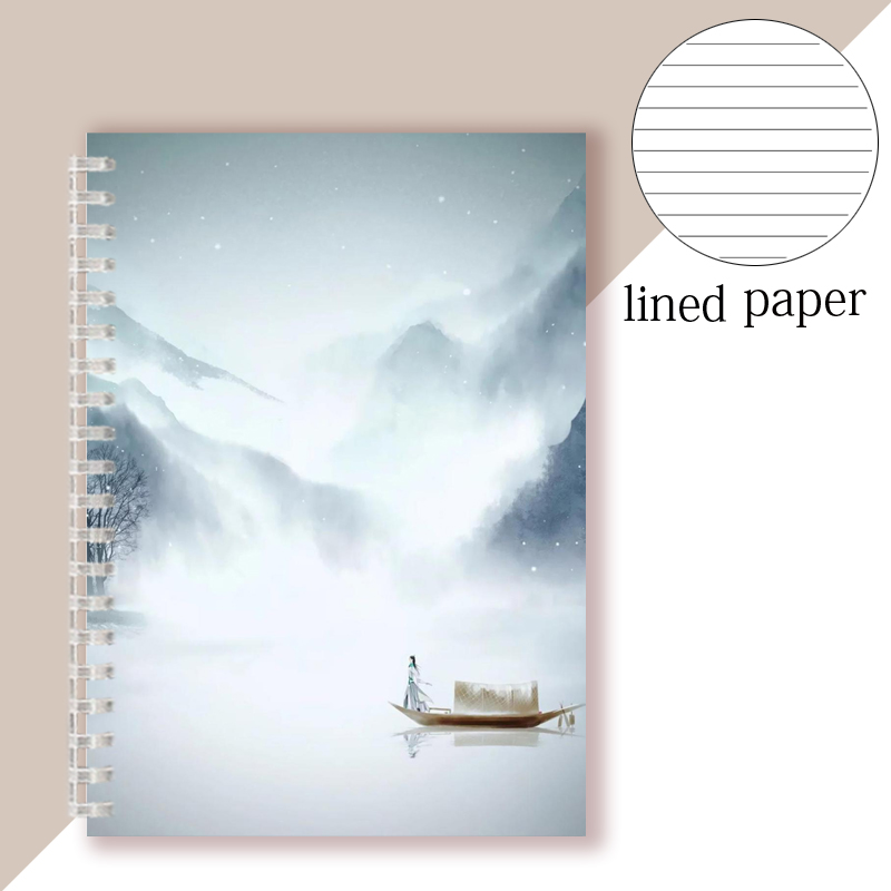 Chinoiserie-Cuaderno en espiral estilo chino para decoración, cuaderno con tapa de tinta de pájaro, árbol, paisaje Retro, Vintage: 10